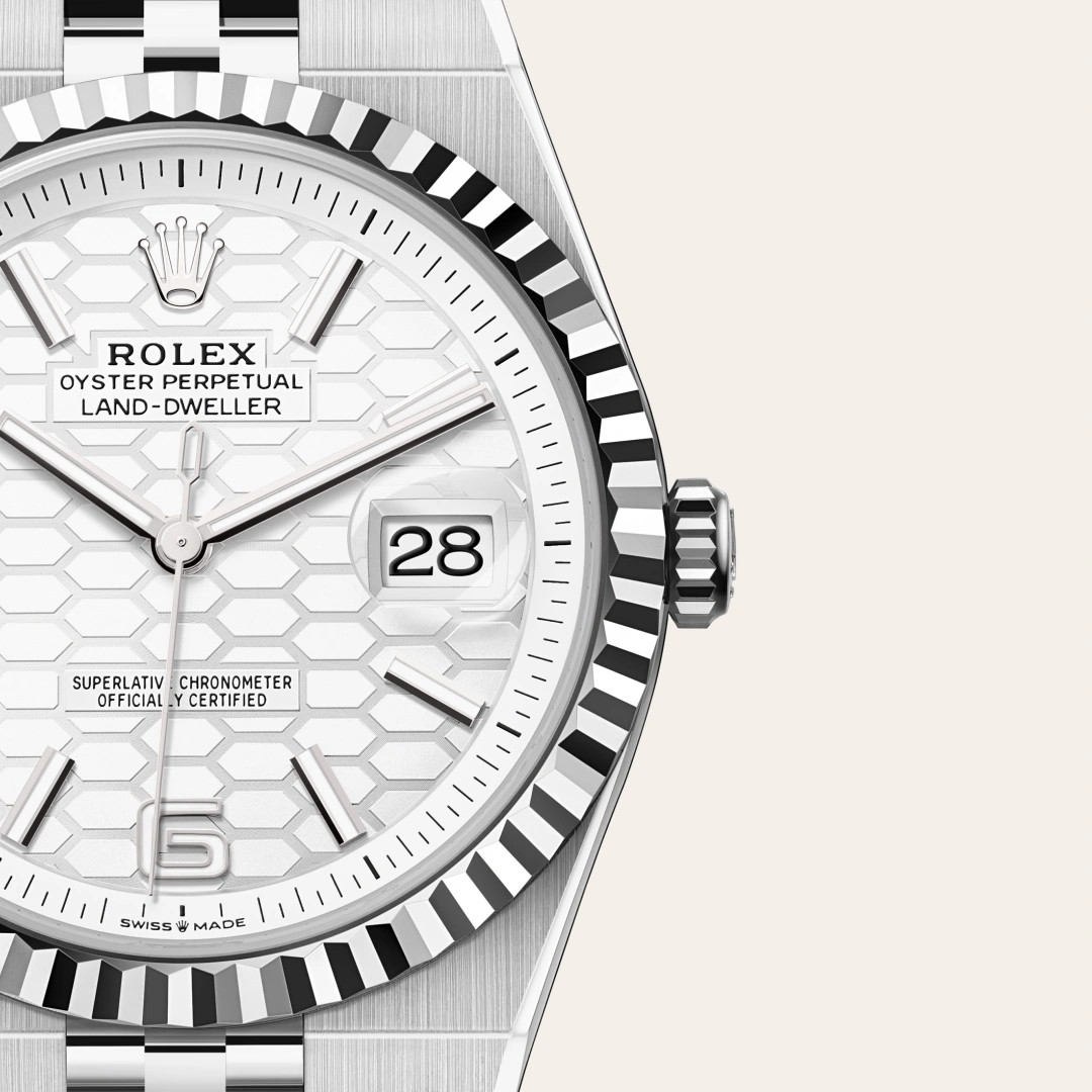 Rolex Land-Dweller en Rolesor blanco combinación de acero Oystersteel y oro blanco, M127334-0001 Vendemmia Joyero
