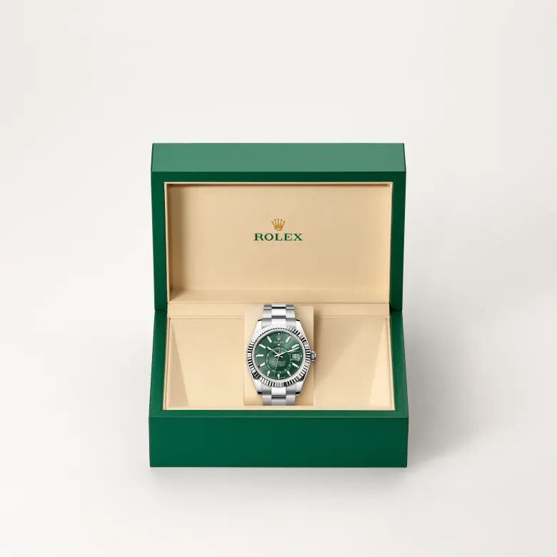 Rolex Sky-Dweller en Rolesor blanco —combinación de acero Oystersteel y oro blanco, M336934-0001 Vendemmia Joyero