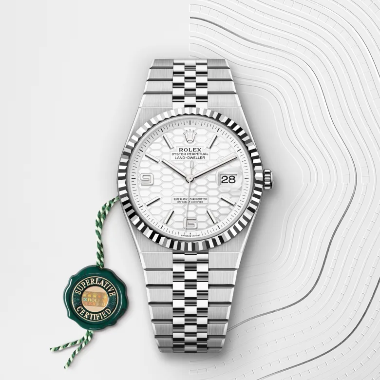 Rolex Land-Dweller en Rolesor blanco combinación de acero Oystersteel y oro blanco, M127334-0001 Vendemmia Joyero